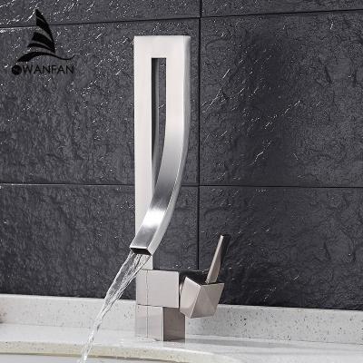 China WANFAN Modern Single Hole Brass Hot And Cold Basin Mixer 9060SN Mixer Tap For Bathroom Brushed Nickel Basin Faucet for sale