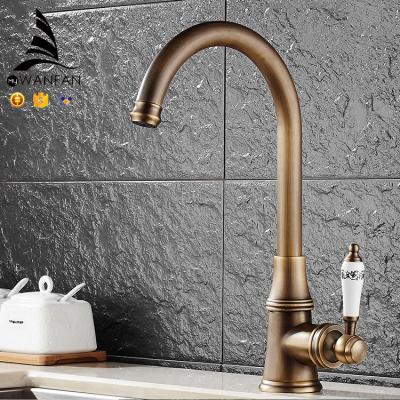 China WANFAN Kitchen Mixer Tap MH-03F CLASSIC Painted Retro Single Handle Swivel Antique Brass Hot And Cold Faucet for sale