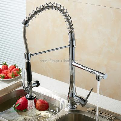 China WANFAN MH-4828 Contemporary High Quality Modern 360 Swivel Deck-Mounted Brass Nickel Brushed Pull Down Kitchen Faucet for sale