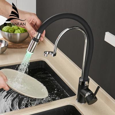 China Contemporary 866018 Torneira De Cozinha Kitchen Faucet With Led Light Black Kitchen Faucet Pull Down Black Kitchen Faucet Led Water Tap for sale