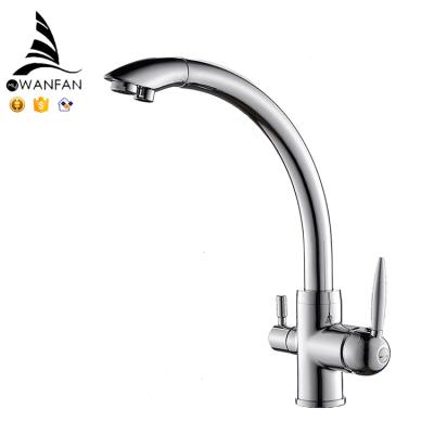 China WANFAN 9103L 3 Way Contemporary Hot and Cold Double Handle Chrome Brass Drink Water Mixer Tap, Filter Kitchen Faucet for sale