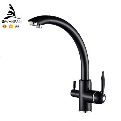 China WANFAN 9103R Contemporary Brass Kitchen Crane Deck Mounted Water Filter Tap 3 Way Black Kitchen Strain Faucet for sale