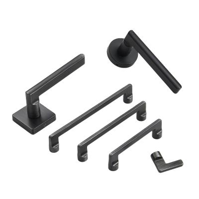 China Industrial Zinc Alloy Drawer Handle Hardware Black Color Door Knobs Cabinet Handle Pulls Manufacturers for sale