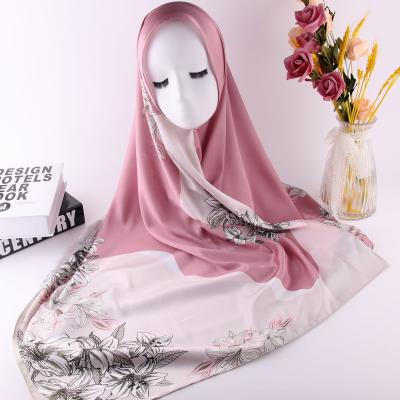 China New Patterns Satin Tudung Patterns Feeling Women Head Wrap Muslim Shawl Hijab Silk Floral Scarf Islamic bawal Custom Smooth Soft Print Head Scarf for sale