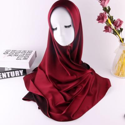 China 2021 girls high quality satin shawl double scarf muslim tudung silk woven simple hijab bawal gorgeous elegant girls for sale