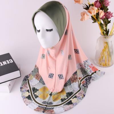 China 2021Gorgeous malaysia classic scarf moscrepe bawal printed rhinestone srima turban muslim girls heads snap shawl hijab for sale