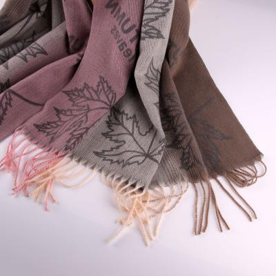 China New fashion three-color cashmere leaf warm wear soft and graceful new fashion cashmere winter shawl long muslim hijab for sale