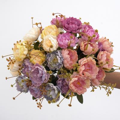 China Silk Length about 32cm 7 Main Peonies Artificial Flower Group Artificial Silk Peony Flowers for Decoration for sale