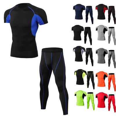 China Hot Selling Breathable Hot Selling Fitness Wear Gym Wear Custom Spandex Polyester Shorts Sleeve Two Piece Set For Men Tights for sale