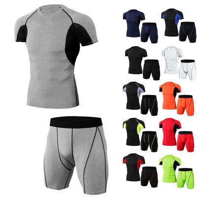 China Breathable Short Sleeve Quick Dry Gym Suits Running Tight Set Compression Leg Pants For Men Fitness Tracksuit Men Tights for sale