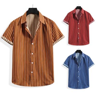 China 2022 Hawaiian Shirts Anti-pilling Cotton Canvas Short Sleeve Striped Shirt Summer Mens Camisia Vintage Casual Shirts For Men for sale