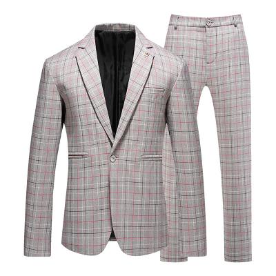 China Anti-Wrinkle 2022 Custom Mens 2 Piece Suits Wedding Mens Slim Fit Grid Mens Formal Suit Breeches Blazer Suites for sale