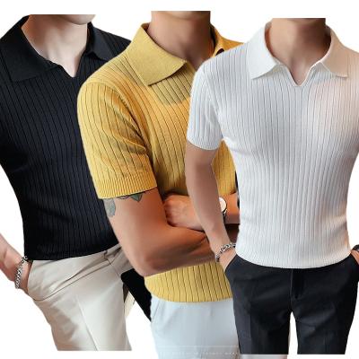 China 2022 Fashion Ice Silk Cloth Ribbed Lapel Polo Shirts Wholesale Custom Made Stripe Logo Golf Polo Shirt for sale