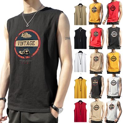 China 2022 Vintage Custom Tank Tops Mens Tank Tops Casual Solid Cotton Gym Tank Tops QUICK DRY Man Tank Tops Sleeveless Vests for sale