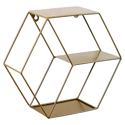 China Wrought Iron Wall Living Room Bedroom Wall Decoration Storage Finishing Modular Simple Modern Hexagonal Rack for sale