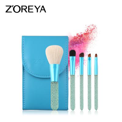 China Angular Blush Luxury Blue High Quality 5 Pcs Mini Makeup Brush Set With Bag for sale