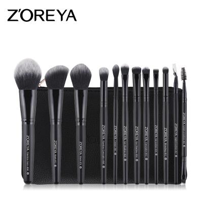 China Angular Blush ZOREYA HOT SALE 12 Pcs Makeup Brush Set Classic Black Soft Hair Brush for sale