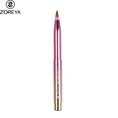 China ZOREYA Logo Oval Metal Retractable Lipstick Lip Gloss Makeup Brush Portable Custom Face Brush for sale