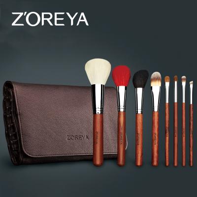 China Angular Blush 20pc Zoreya High Quality Soft Goat Hair Wooden Handle Makeup Brush Set With Fashionable Bag for sale