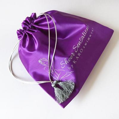 China Recyclable Custom Lingerie Wig Hair Packaging Silk Satin Bag With Custom Logo for sale