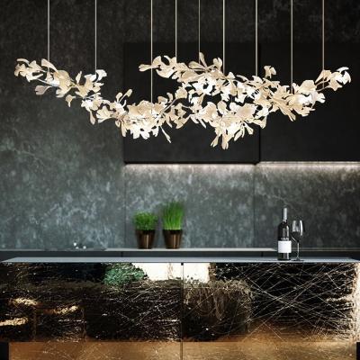 China American Ceramic Chandelier Project Light Long Leaf Light Fixture Ginkgo Flower Style Art Luxury Chandelier for sale