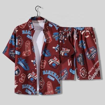 China New Style Personality Pattern Beach Loose Casual Sets Hawaiian Print Sleeve Shirt Men QUICK DRY Half 2 Piece Set for sale