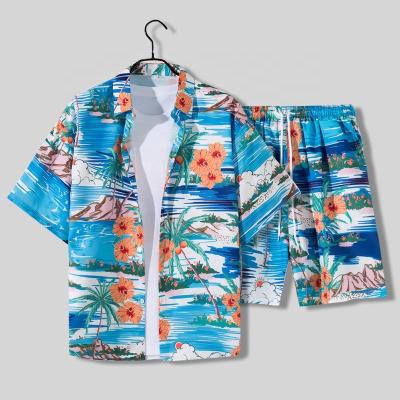 China New Style Coconut Tree Pattern Beach Loose Casual Sets Hawaiian Print Sleeve Shirt Men QUICK DRY Half Sleeve Set 2 Pieces for sale