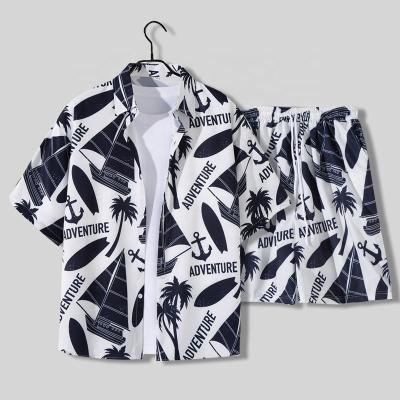 China Factory Price Coconut Tree Pattern Beach Loose Casual Sets Hawaiian Print QUICK DRY Half Sleeve Shirt Men 2 Piece Set for sale