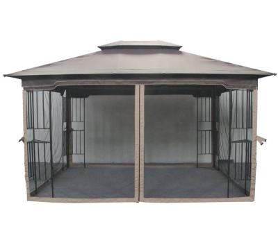 China POLY 10' x12' Outdoor Steel Fabric Gazebo with Mosquito Curtains, 2-Tier Gazebo for Patio for sale