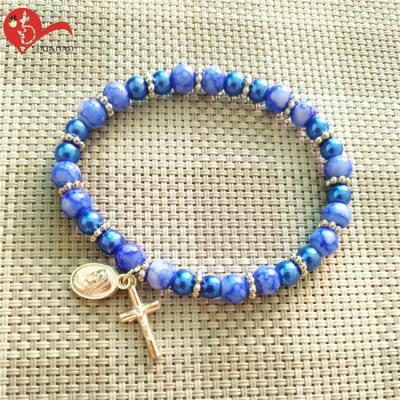 China Christian Bracelet Luxury Stone Rosary Religious Bracelet Cross Pendant Bracelet for sale