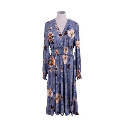 China And Comfortable Anti-Static Fashion Soft Long Sleeve Dress Woman Printed Waist Dress for sale