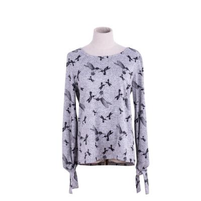 China Anti-pilling gray bow-knot slap casual round neck cotton long sleeve T-shirt for sale