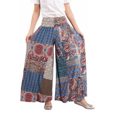 China Anti-Wrinkle Spring Fashion Women High Waist Printed Vacation Breathable Casual Bohemian Style Wide Leg Trousers for sale