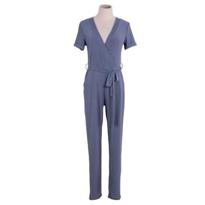 China Anti-pilling Blue Tie Women's Comfortable And Breathable V-Neck Summer Overalls for sale