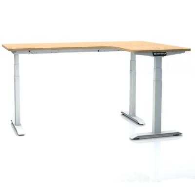 China Commercial L Shape 3 Legs 3 Motors Stand Up Table Electric CornerHeight Adjustable Standing Desk for sale