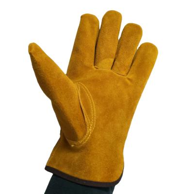 China Driving 10 Inch Golden Yellow Cowhide Split Leather Driver Glove Driving Gloves for sale