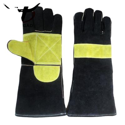 China Low Price Slash Proof Full Palm Safe Cow Split Gauntlet Leather Welding Gloves for sale