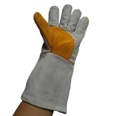 China Full Palm GLOVES High Quality HEAT RESISTANT Cow Split Leather Arc Welding Gloves Patch Palm Glove for sale