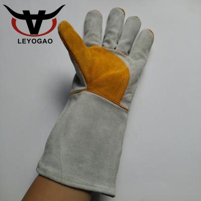 China Full Palm Reusable Electric Insulation Cowhide Real Leather Welding Gloves for sale