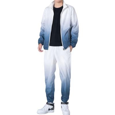 China 2021 new QUICK DRY sports wear set for men's jacket and pants 2 piece suit gradient color zipper sportswear set for sale