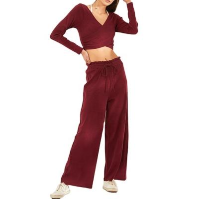 China Wholesale Breathable Women Plus Size Yoga Set Loose Wide Leg Pants 2 Pcs Suit Fitness Clothing for sale