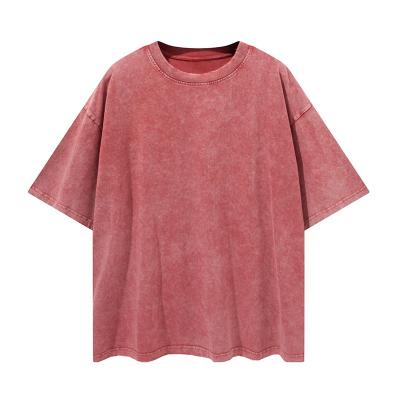 China Anti-Wrinkle INS Hot Sale Vintage Washed Loose Oversized Shoulder Comfort Plain Colored Mens T-Shirts for sale