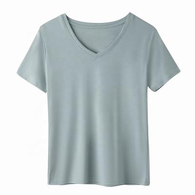 China 2021 New Design Anti-Wrinkle New Design Deep V-Neck Women's Plain T-shirt Organic Cotton White Cotton T-shirt for sale