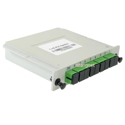 China 1x8 LGX Left Cassette Mini Cassette PLC Splitter 8 SC/APC Plug-in PLC Splitter for sale