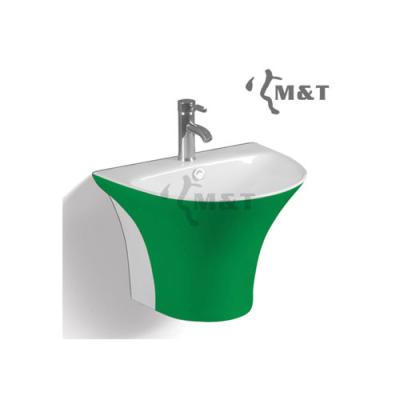 China Modern Bathroom Green Wall Hung Wall Mounted Ceramic Basin for sale