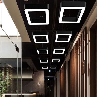 China modern square 85lm/W pendant light black housing 110~265v hanging lamp ceiling light led chandelier rectangle pendant lights for sale