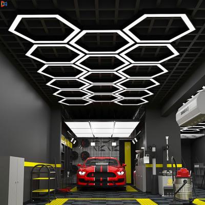 China Aluminum+PC Cover Led Hexagon Lights Hex Auto Detailing Hexagonal Led Lights Garage Lamp Ceiling Honeycomb Light Ac100-200v for sale