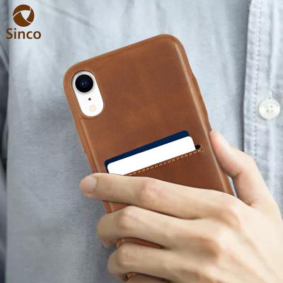 China Anti-fall vintage handmade real brown leather button mobile back case with card slots for Iphone XR for sale