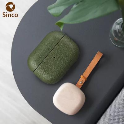 China For AirPods Pro Earphone Cover Blue Grain Tooth High Quality Genuine Leather Pebbled Leather Case for airpods pro for sale