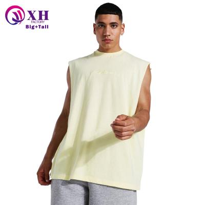 China Man Gym Cotton Breathable Active Quick Dry Viable Vest Yellow Oversized 100% Drop Sleeve Opening Tank Plus Size Man Vest for sale